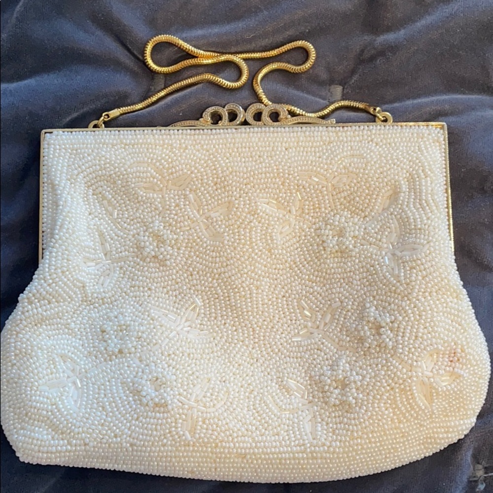 White beaded evening bag